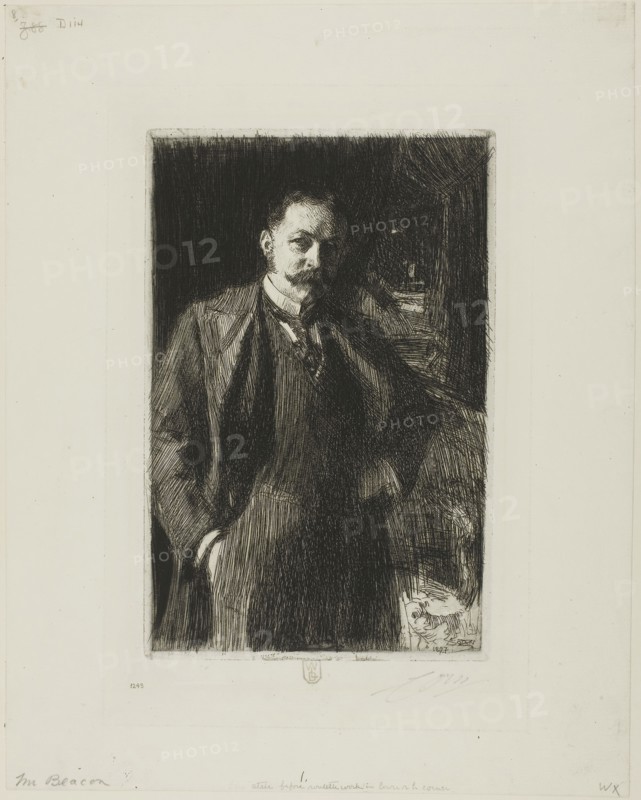 E. R. Bacon, 1897, Anders Zorn, Swedish, 1860-1920, Sweden, Etching on ivory laid paper, 230 x 149 mm (image), 237 x 156 mm (plate), 352 x 280 mm (sheet)