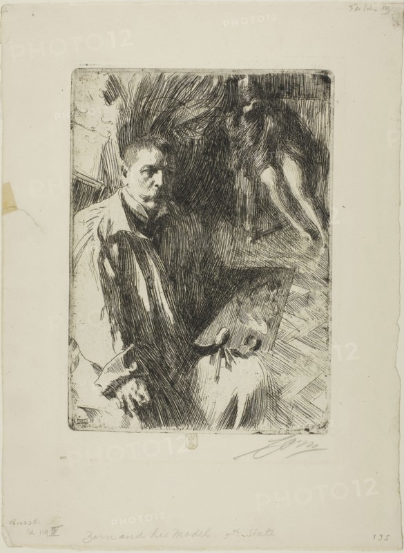 Self-Portrait with Model II, 1899, Anders Zorn, Swedish, 1860-1920, Sweden, Etching on ivory wove paper, 247 x 178 mm (image/plate), 370 x 273 mm (sheet)