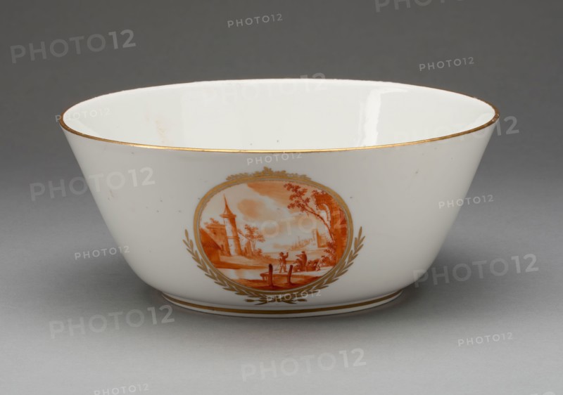 Bowl, 1766, Robert Pottery Factory, French, late 18th century, Marseille, Hard-paste porcelain, orange monochrome, and gilding, Depth: 8.3 cm (3 1/4 in.), diam. 20.3 cm (8 in.)