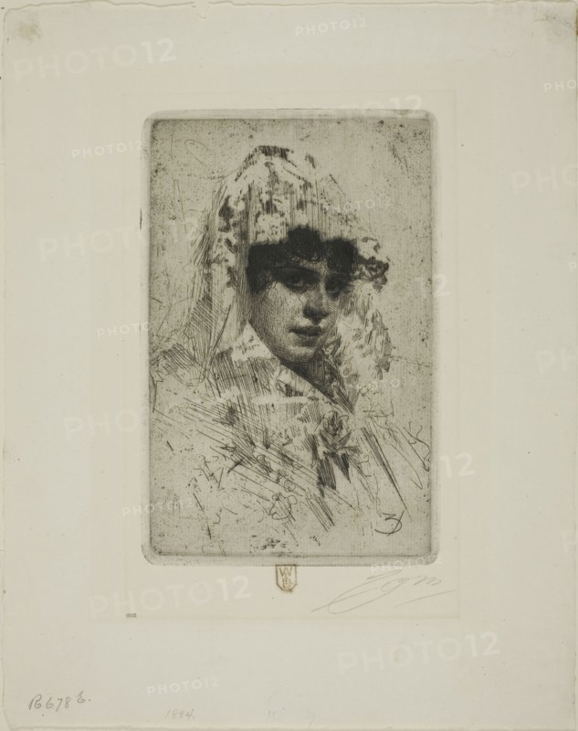 Spanish Woman, 1884, Anders Zorn, Swedish, 1860-1920, Sweden, Etching on off-white laid paper, 174 x 112 mm (image), 181 x 120 mm (plate), 289 x 229 mm (sheet)