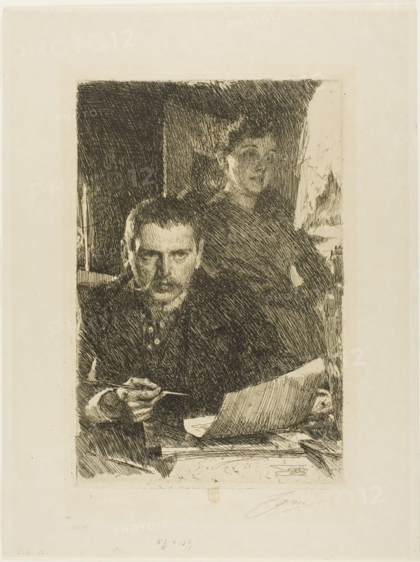 Zorn and His Wife, 1890, Anders Zorn, Swedish, 1860-1920, Sweden, Etching on cream wove paper, 308 x 204 mm (image), 317 x 212 mm (plate), 424 x 320 mm (sheet)