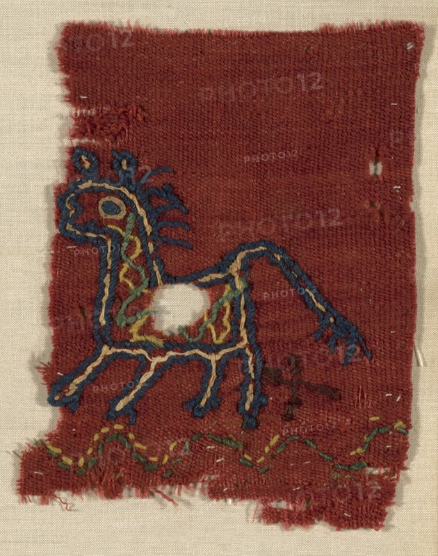 Fragment, Roman period (30 B.C.– 641 A.D.)/Arab period (641–969), 6th/8th century, Coptic, Egypt, Egypt, Wool, tapestry weave, embroidered, 12.7 × 9.8 cm (5 × 3 7/8 in.)
