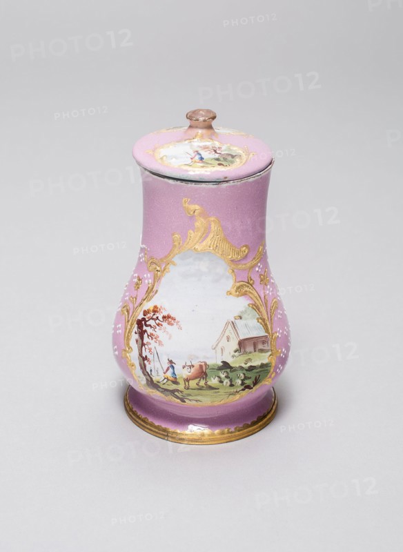 Mustard Pot and Cover, c. 1770, Bilston, England, Copper, polychrome enamel, and gilding, H. 10.8 cm (4 1/4 in.)