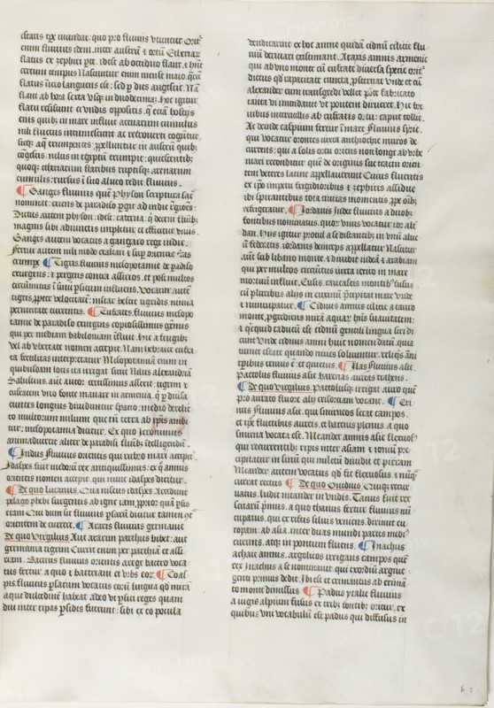 Folio Eleven from Burchard of Sion’s De locis ac mirabilibus mundi, or an Illuminated Geography, c. 1460, French (Paris), written by Burchard of Mount Sion (German, active 13th century), France, Folio from a partial manuscript with decorated letters and other decorations in tempera and gold leaf, and with Latin inscriptions in black and brown ink, ruled in light brown ink, on vellum, 500 × 390 mm (average)