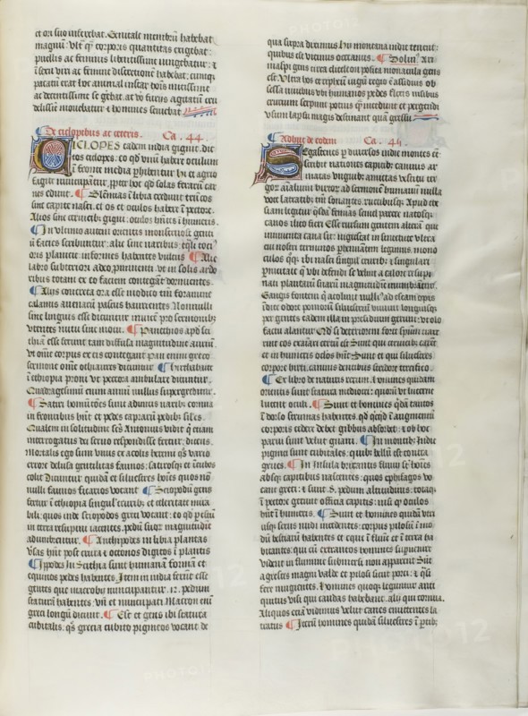 Folio Fourteen from Burchard of Sion’s De locis ac mirabilibus mundi, or an Illuminated Geography, c. 1460, French (Paris), written by Burchard of Mount Sion (German, active 13th century), France, Folio from a partial manuscript with decorated letters and other decorations in tempera and gold leaf, and with Latin inscriptions in black and brown ink, ruled in light brown ink, on vellum, 500 × 390 mm (average)