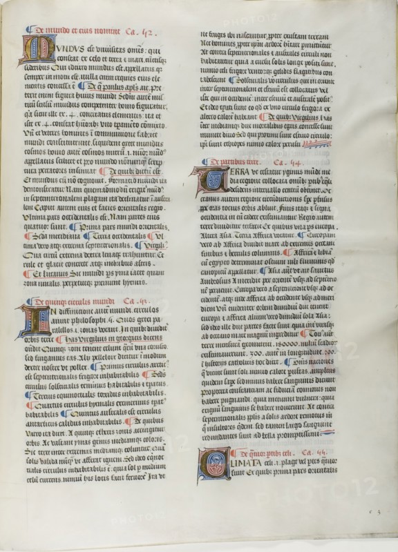 Folio Nineteen from Burchard of Sion’s De locis ac mirabilibus mundi, or an Illuminated Geography, c. 1460, French (Paris), written by Burchard of Mount Sion (German, active 13th century), France, Folio from a partial manuscript with decorated letters and other decorations in tempera and gold leaf, and with Latin inscriptions in black and brown ink, ruled in light brown ink, on vellum, 500 × 390 mm (average)