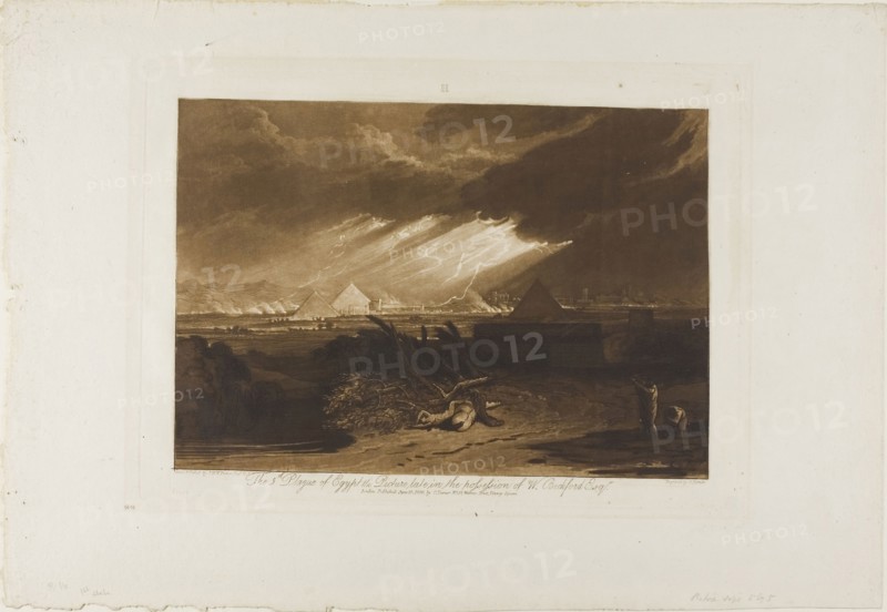 The Fifth Plague of Egypt, plate 16 from Liber Studiorum, published June 10, 1808, Joseph Mallord William Turner (English, 1775-1851), Engraved by Charles Turner (English, 1773-1857), England, Mezzotint and etching in brown on ivory wove paper, 180 × 258 mm (image), 207.5 × 288 mm (plate), 292 × 425.5 mm (sheet)