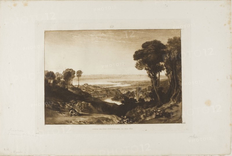 Junction of Severn and Wye, plate 28 from Liber Studiorum, published June 1811, Joseph Mallord William Turner, English, 1775-1851, England, Etching and engraving on ivory paper, 180 × 273 mm (image), 208 × 289 mm (plate), 296.5 × 443 mm (sheet)