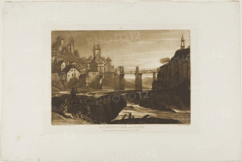 Lauffenbourgh on the Rhine, plate 31 from Liber Studiorum, published January 1, 1811, Joseph Mallord William Turner (English, 1775-1851), Engraved by T. Hodgetts, England, Etching and engraving on ivory wove paper, 175 × 260 mm (image), 202 × 290 mm (plate), 299.5 × 444 mm (sheet)