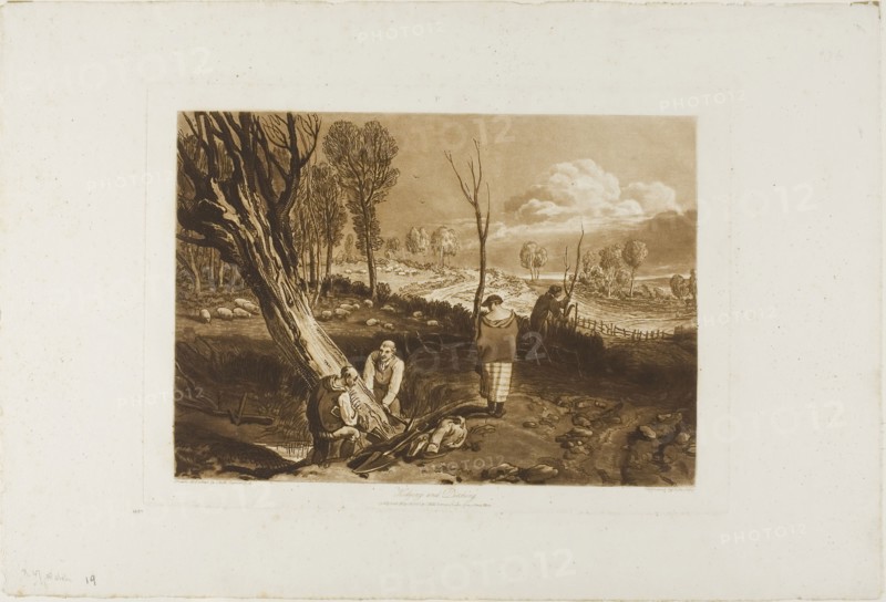 Hedging and Ditching, plate 47 from Liber Studiorum, published May 23, 1812, Joseph Mallord William Turner (English, 1775-1851), Engraved by J.C. Easling, England, Etching and engraving in brown on off-white paper, 185 × 260 mm (image), 211 × 292 mm (plate), 299 × 439.5 mm (sheet)