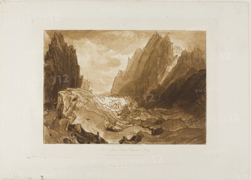 Mer de Glace, plate 50 from Liber Studiorum, published May 12, 1812, Joseph Mallord William Turner, English, 1775-1851, England, Etching and mezzotint in brown on ivory wove paper, 180 × 255 mm (image), 217 × 293 mm (plate), 279 × 388.5 mm (sheet)