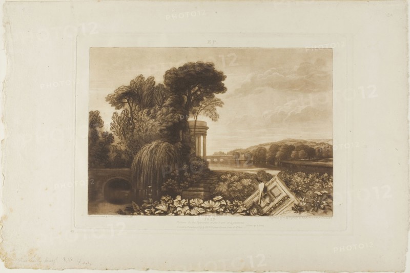 Isis, plate 68 from Liber Studiorum, published January 1, 1819, Joseph Mallord William Turner, English, 1775-1851, England, Etching and engraving in brown on ivory wove paper, 180 × 262 mm (image), 208 × 291.5 mm (plate), 292 × 429 mm (sheet)