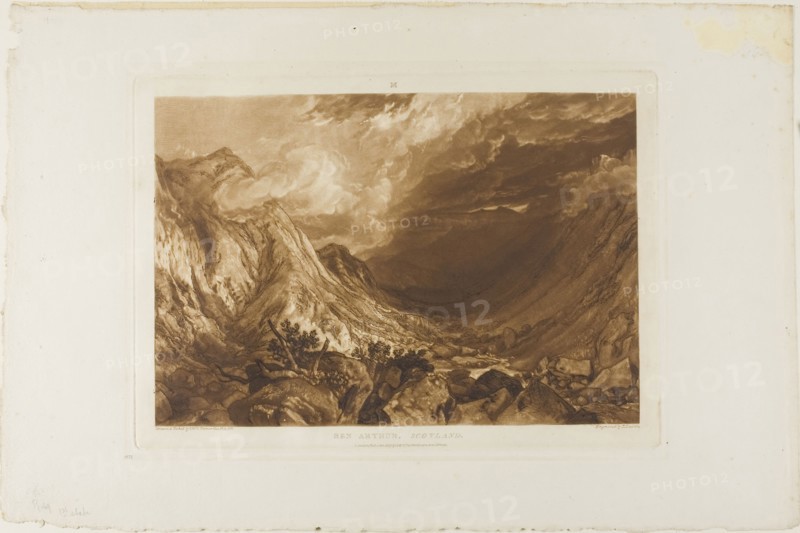 Ben Arthur, plate 69 from Liber Studiorum, published January 1, 1819, Joseph Mallord William Turner (English, 1775-1851), Engraved by T. Lupton, England, Etching and engraving in brown on ivory wove paper, 183 × 263 mm (image), 208 × 290 mm (plate), 288.5 × 440.5 mm (sheet)