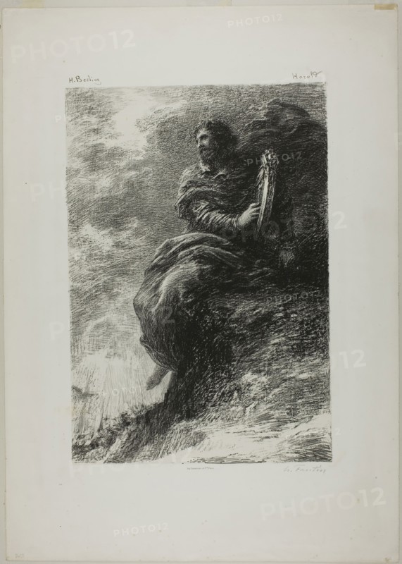 Harold: In the Mountains, 1884, Henri Fantin-Latour, French, 1836-1904, France, Lithograph in black on ivory China paper laid down on ivory wove paper, 431 × 297 mm (image), 630 × 448 mm (sheet)