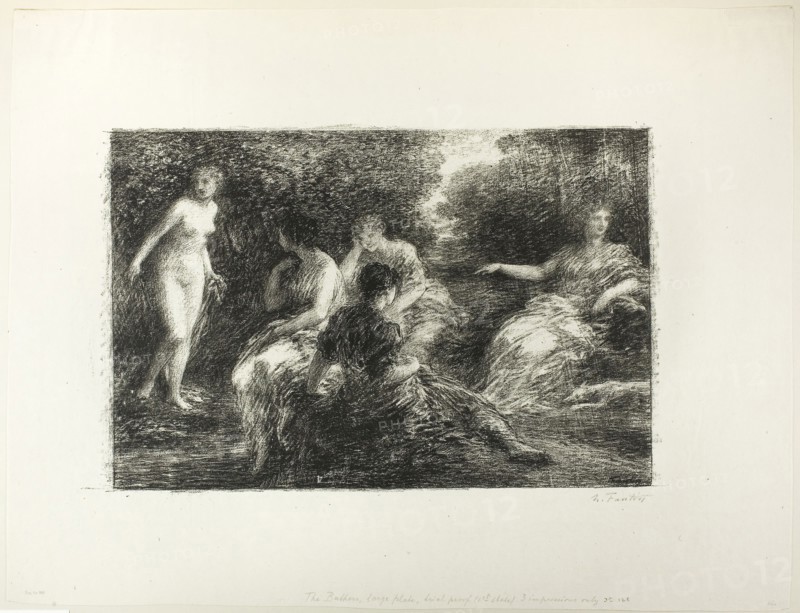 Bathing Women, third large plate, 1896, Henri Fantin-Latour, French, 1836-1904, France, Lithograph in black on ivory chine, 293 × 450 mm (image), 581 × 631 mm (sheet)