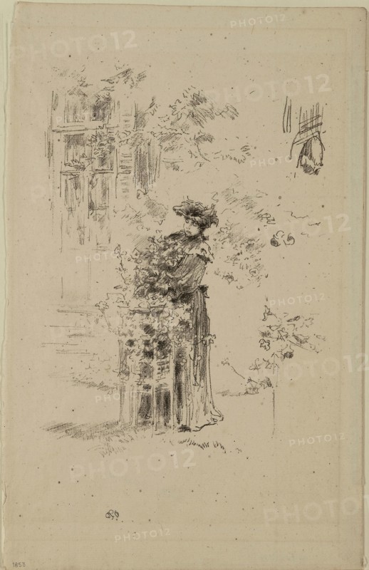 La Belle Jardinière, 1894, James McNeill Whistler, American, 1834-1903, United States, Transfer lithograph in black, with stumping and scraping, on cream laid paper, laid down on a heavy backing sheet, 223 x 158 mm (image), 314 x 200 mm (sheet)