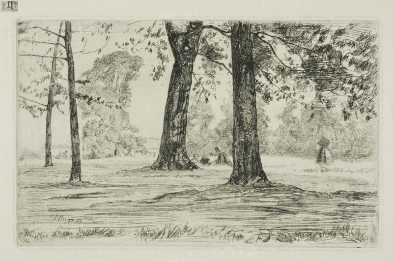 Greenwich Park, 1859, James McNeill Whistler, American, 1834-1903, United States, Etching with foul biting in black ink on cream laid paper, 128 x 205 mm (plate), 266 x 364 mm (sheet)