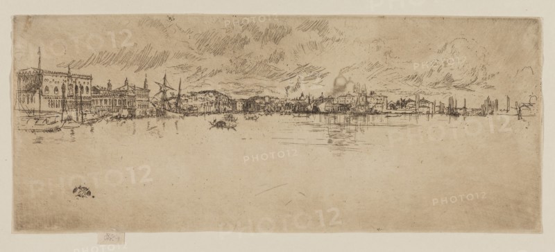 Long Venice, 1879/80, James McNeill Whistler, American, 1834-1903, United States, Etching and drypoint with foul biting in dark brown ink on cream laid paper, 127 x 309 mm (image, trimmed within plate mark), 133 x 309 mm (sheet)