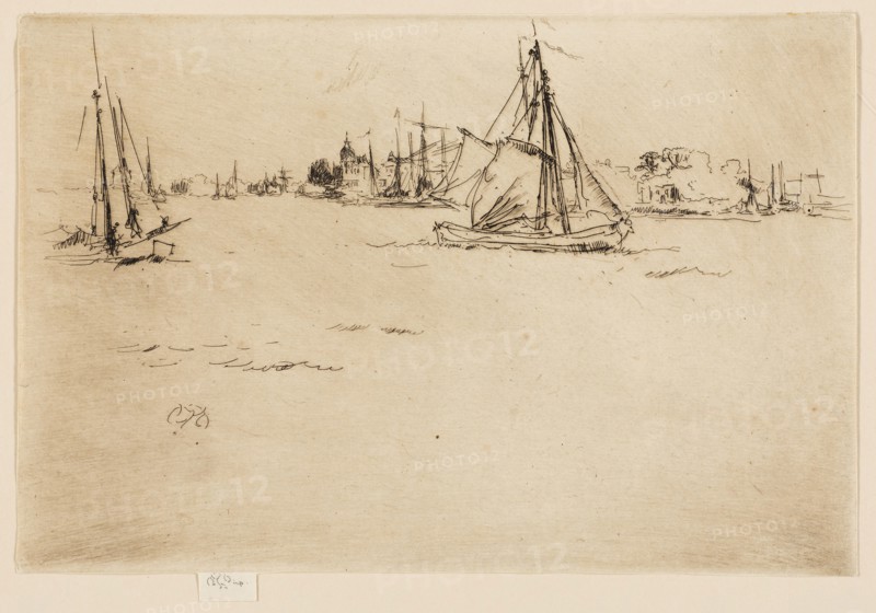 Dordrecht, 1886, James McNeill Whistler, American, 1834-1903, United States, Etching and drypoint in black ink on cream laid paper, 152 x 227 mm (image, trimmed within plate mark), 159 x 227 mm (sheet)