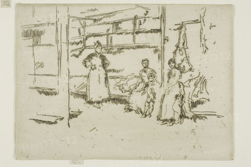 After the Sale, Clothes Exchange, Houndsditch, 1887, James McNeill Whistler, American, 1834-1903, United States, Etching with foul biting in black ink on ivory laid paper, 126 x 176 mm (image, trimmed within plate mark), 130 x 176 mm (sheet)