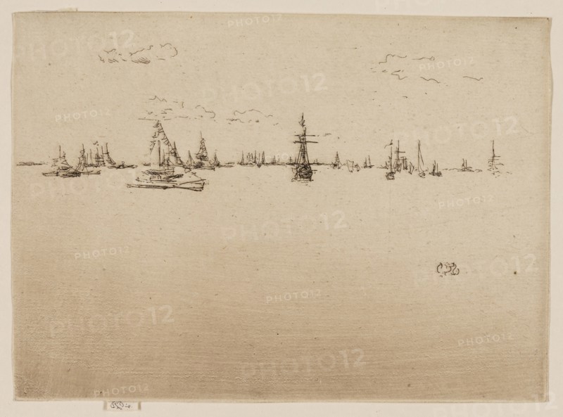 The Turret Ship, 1887, James McNeill Whistler, American, 1834-1903, United States, Etching in black ink on cream laid paper, 126 x 175 mm (image, trimmed within plate mark), 129 x 175 mm (sheet)