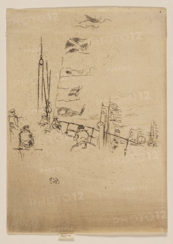 Bunting, 1887, James McNeill Whistler, American, 1834-1903, United States, Etching and drypoint with foul biting in black ink on cream laid paper, 174 x 125 mm (image, trimmed within plate mark), 177 x 125 mm (sheet)