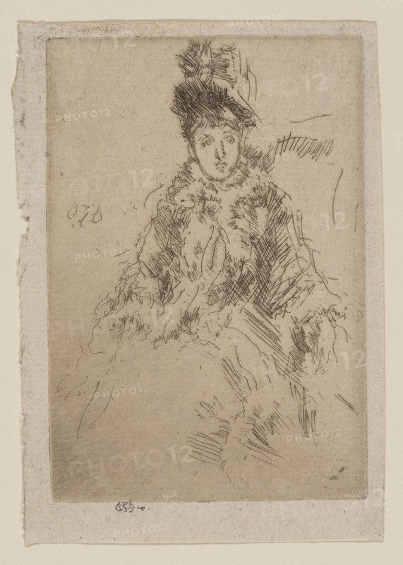 The Fur Tippet: Miss Lenoir, 1887, James McNeill Whistler, American, 1834-1903, United States, Etching and drypoint with foul biting in brownish black on ivory laid paper, 98 x 68 mm (image/plate), 128 x 79 mm (sheet, with signature tab)