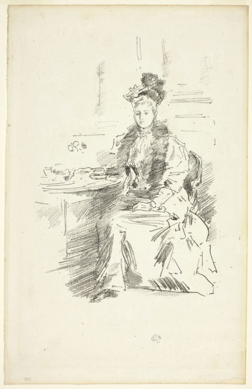 La Jolie New Yorkaise, 1894, James McNeill Whistler, American, 1834-1903, United States, Transfer lithograph in black on ivory laid paper, 226 x 157 mm (image), 324 x 206 mm (sheet)