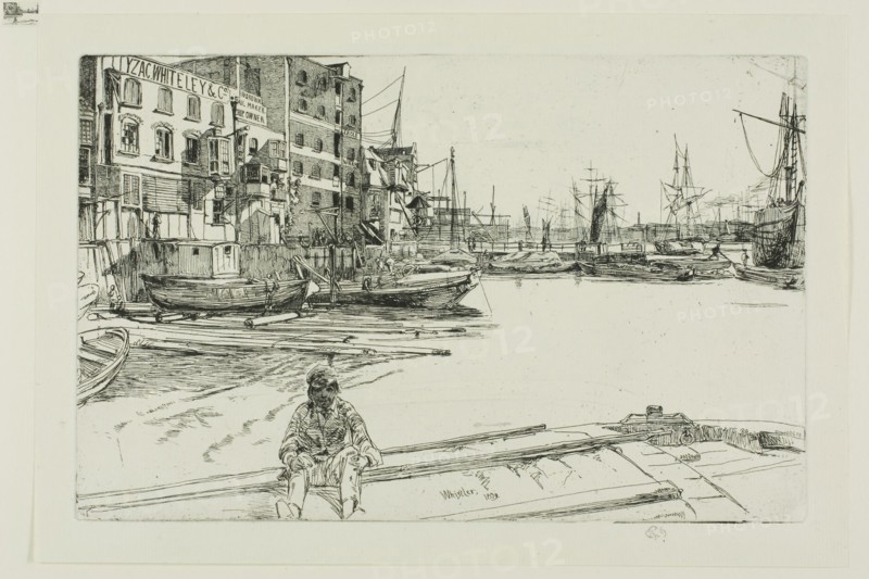 Eagle Wharf, 1859, James McNeill Whistler, American, 1834-1903, United States, Etching with foul biting in black ink on cream laid paper, 137 x 215 mm (plate), 162 x 239 mm (sheet)