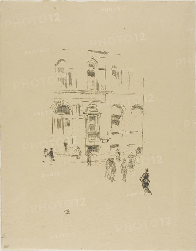 Victoria Club, 1879/87, James McNeill Whistler, American, 1834-1903, United States, Transfer lithograph in black ink with scraping, on tan laid paper, 206 x 134 mm (image), 305 x 239 mm (sheet)