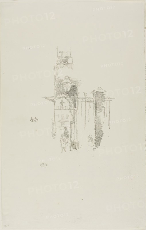 Entrance Gate, 1887, James McNeill Whistler, American, 1834-1903, United States, Transfer lithograph in black on ivory wove paper, 148 x 120 mm (image), 317 x 202 mm (sheet)