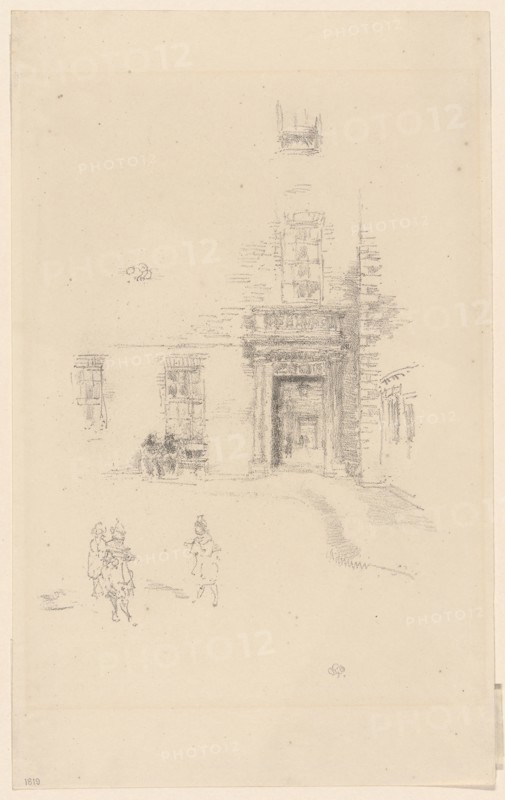 Courtyard, Chelsea Hospital, 1888, James McNeill Whistler, American, 1834-1903, United States, Lithograph, in black ink, with stumping, on cream wove paper, 215 x 162 mm (image), 316 x 196 mm (sheet)