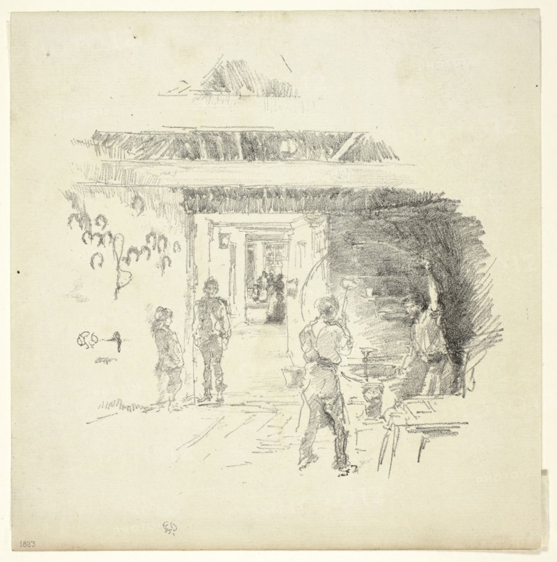 The Tyresmith, 1890, James McNeill Whistler, American, 1834-1903, United States, Transfer lithograph in black on grayish ivory laid paper, 170 x 175 mm (image), 210 x 206 mm (sheet)
