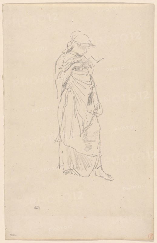 The Novel: Girl Reading, probably 1889, James McNeill Whistler, American, 1834-1903, United States, Transfer lithograph in black on cream laid paper, 199 x 79 mm (image), 311 x 200 mm (sheet)