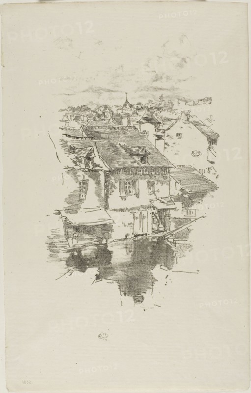 Vitré: The Canal, 1893, James McNeill Whistler, American, 1834-1903, United States, Transfer lithograph in black with stumping, on cream laid paper, 236 x 153 mm (image), 331 x 210 mm (sheet)