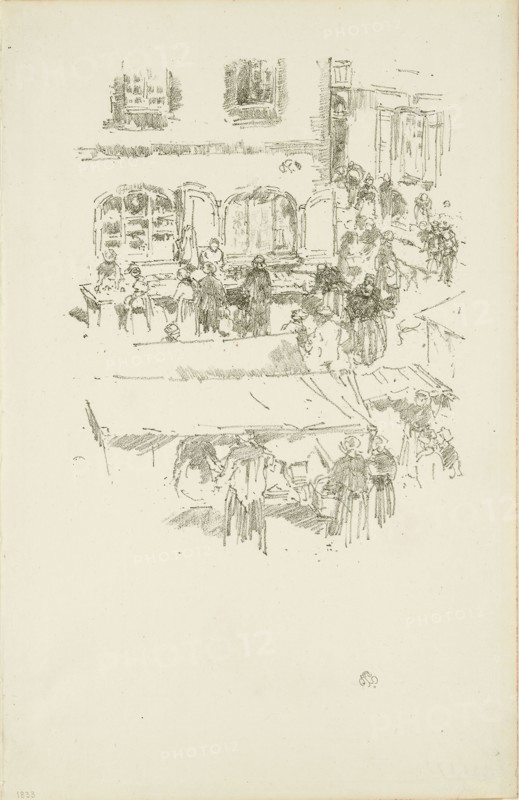 The Marketplace, Vitré, 1893, James McNeill Whistler, American, 1834-1903, United States, Transfer lithograph in black on ivory laid paper, 203 x 162 mm (image), 323 x 208 mm (sheet)