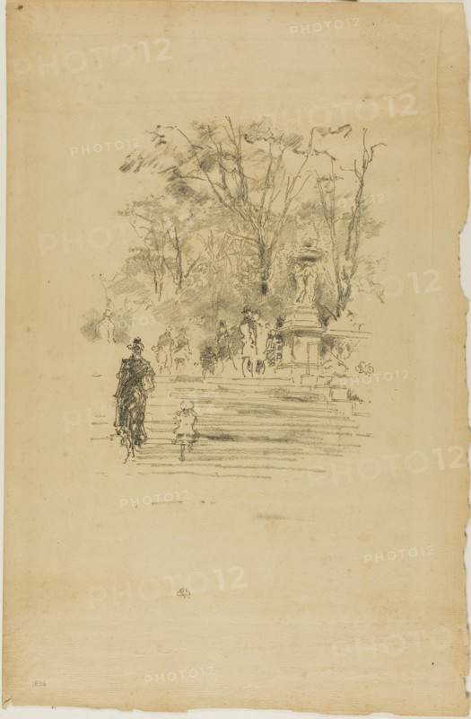 The Steps, Luxembourg, 1893, James McNeill Whistler, American, 1834-1903, United States, Transfer lithograph in black with stumping, on tan laid paper, 208 x 157 mm (image), 360 x 242 mm (sheet)