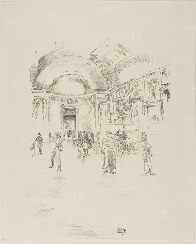 The Long Gallery, Louvre, 1894, James McNeill Whistler, American, 1834-1903, United States, Transfer lithograph in black with stumping, on cream wove paper, 216 x 159 mm (image), 298 x 206 mm (sheet)