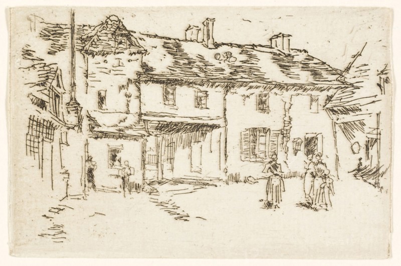 Hôtel de la Promenade, Loches, 1888, James McNeill Whistler, American, 1834-1903, United States, Etching with foul biting in dark brown ink on ivory laid paper, 66 x 101 mm (image/sheet, trimmed within plate mark)