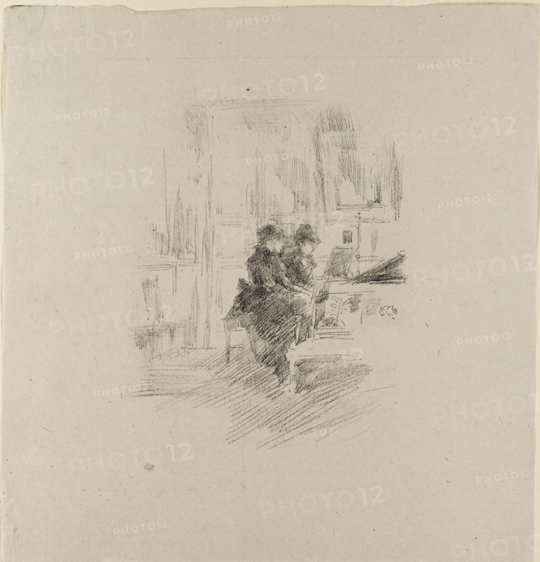 The Duet, No. 2, 1894, James McNeill Whistler, American, 1834-1903, United States, Transfer lithograph in black on grayish ivory China paper, 219 x 178 mm (image), 361 x 332 mm (sheet)