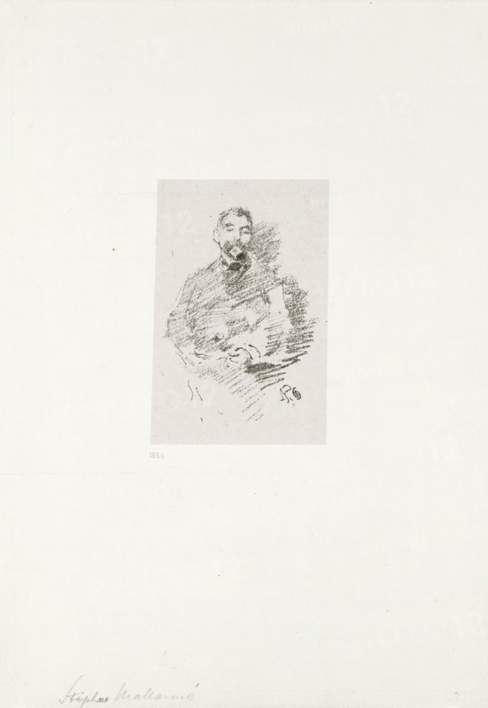 Stéphane Mallarmé, 1892, published 1893, James McNeill Whistler, American, 1834-1903, United States, Transfer lithograph in gray-black on grayish ivory wove paper, laid down on off-white plate paper (chine collé), 97 x 70 mm (image), 119 x 79 mm (primary support), 318 x 247 mm (secondary support)