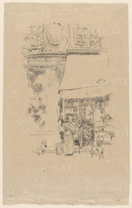 La Fruitière de la rue de Grenelle, 1894, James McNeill Whistler, American, 1834-1903, United States, Transfer lithograph in black on cream laid Japanese vellum, 230 x 156 mm (image), 335 x 211 mm (sheet)