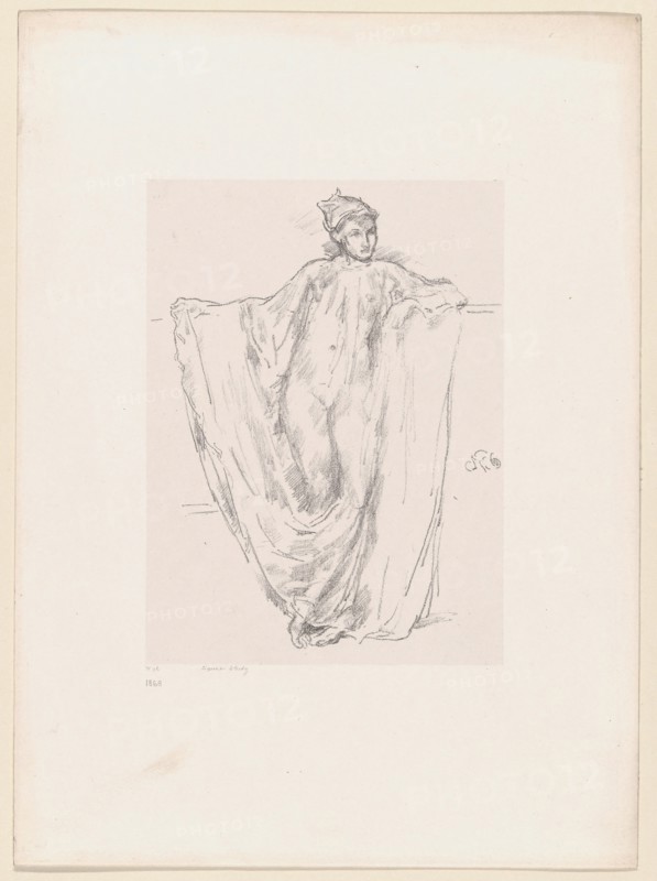 Figure Study, 1894, James McNeill Whistler, American, 1834-1903, United States, Transfer lithograph in black on grayish white chine, laid down on white plate paper, 186 x 141 mm (image), 195 x 144 mm (primary support), 344 x 252 mm (secondary support)