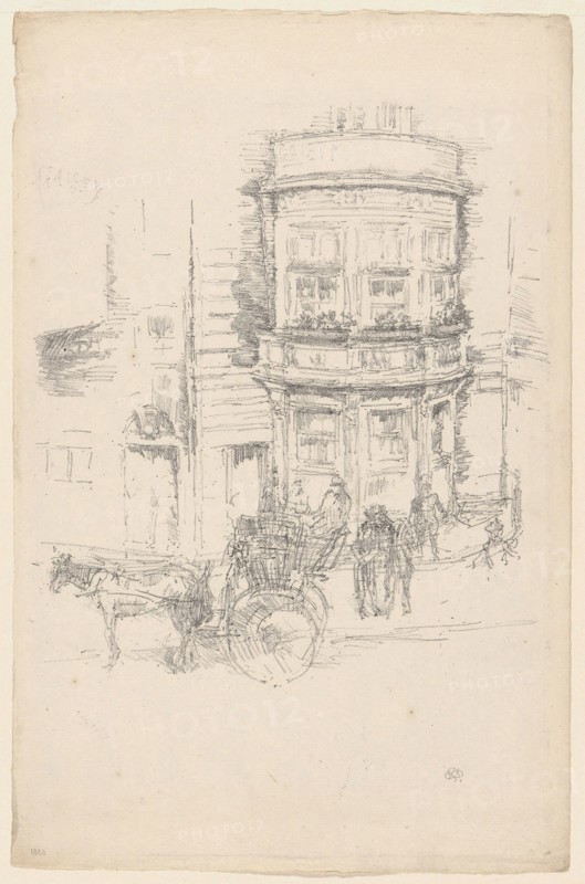 Back of the Gaiety Theatre, 1895, James McNeill Whistler, American, 1834-1903, United States, Lithograph in black on ivory laid paper, 261 x 232 mm (image), 384 x 250 mm (sheet)