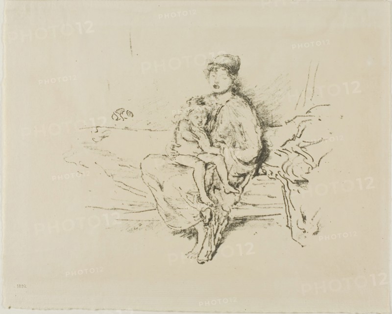 Mother and Child, No. 2, 1891/95, James McNeill Whistler, American, 1834-1903, United States, Transfer lithograph in black on cream laid paper, 170 x 204 mm (image), 227 x 283 mm (sheet)