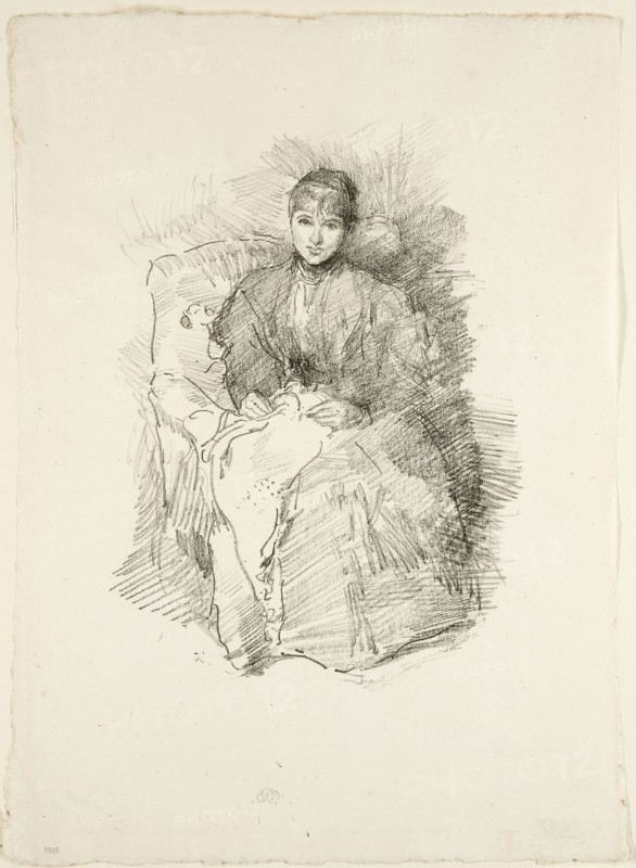 Needlework, 1896, James McNeill Whistler, American, 1834-1903, United States, Transfer lithograph in black on ivory laid paper, 197 x 143 mm (image), 294 x 210 mm (sheet)
