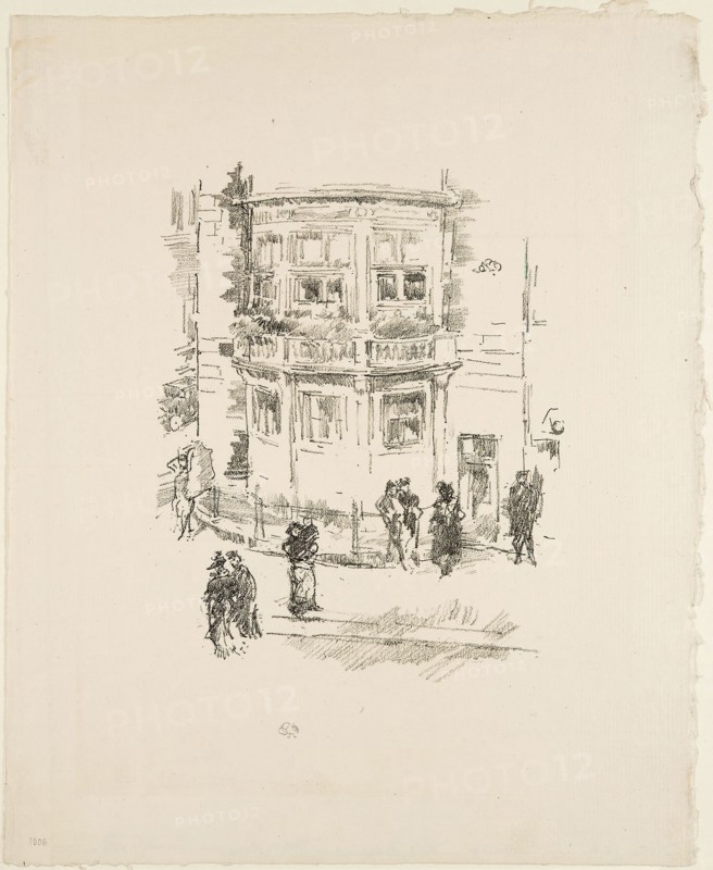 The Manager’s Window, Gaiety Theatre, 1896, James McNeill Whistler, American, 1834-1903, United States, Transfer lithograph in black on ivory laid paper, 173 x 136 mm (image), 285 x 228 mm (sheet)
