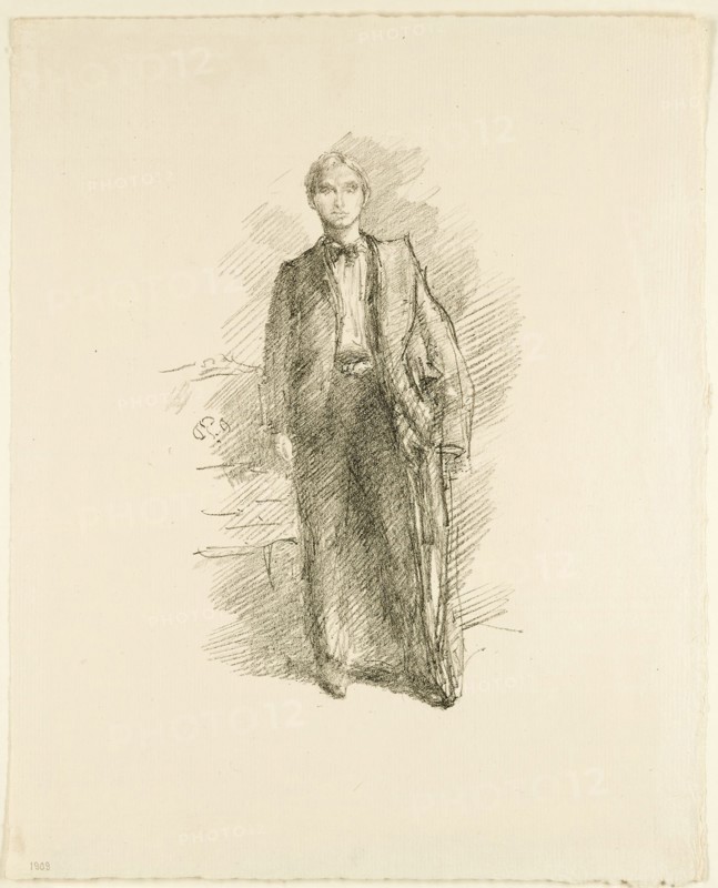 Portrait Study: Mr. Herbert C. Pollitt, 1896, James McNeill Whistler, American, 1834-1903, United States, Transfer lithograph, with scraping in black on cream laid paper, 190 x 120 mm (image), 284 x 228 mm (sheet)