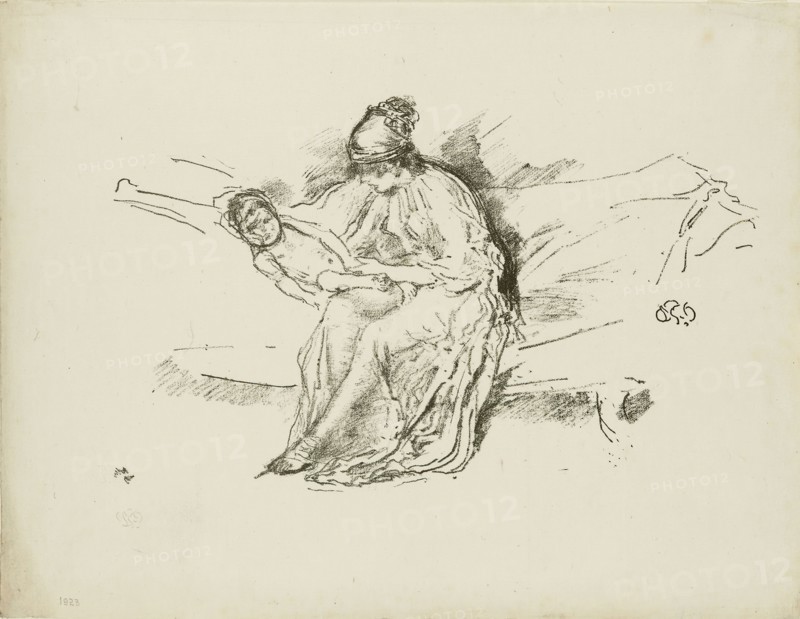 Mother and Child, No. 4, 1891, printed 1895, James McNeill Whistler, American, 1834-1903, United States, Transfer lithograph in black on ivory Japanese paper, 143 x 232 mm (image), 222 x 290 mm (sheet)