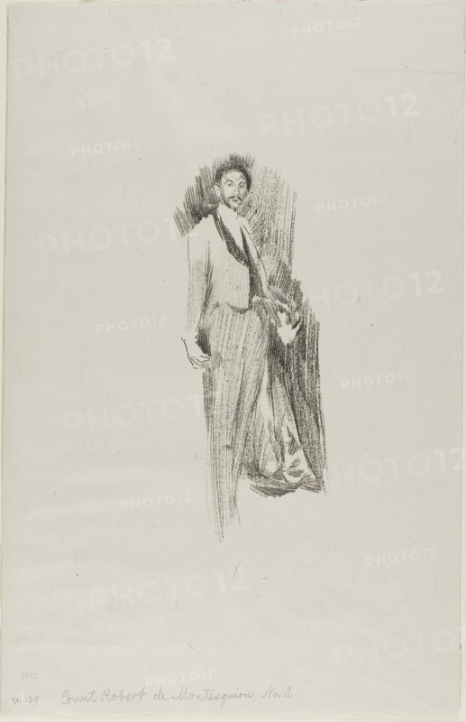 Count Robert de Montesquiou, 1894, Beatrix Godwin Whistler, English, 1857-1896, England, Lithograph in black on off-white wove paper, 197 × 73 mm (image), 360 × 231 mm (sheet)